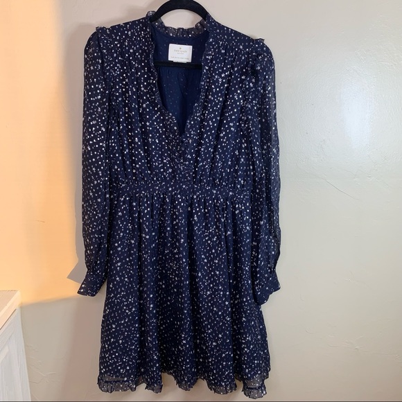 Kate Spade Night Sky Dot Ruffle Fit & Flare Dress - Picture 4 of 10